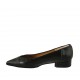 Woman's pointy ballerina shoe in black suede and patent leather heel 2