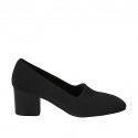 Woman's shoe in black elastic fabric heel 6