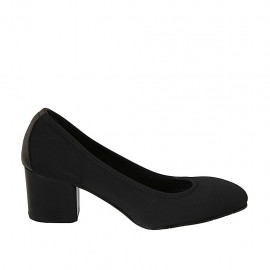 Pumpschuh für Damen aus schwarzem Stoff und Leder Absatz 5 - Verfügbare Größen:  31, 32, 33, 34, 42, 43, 44, 45