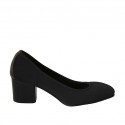 Woman's pump in black fabric and leather heel 5