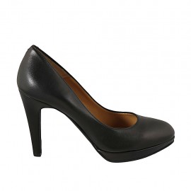 Escarpin pour femmes avec plateforme en cuir noir talon 9 - Pointures disponibles:  31, 32, 34, 42, 43, 44