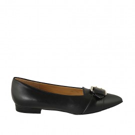 Mocassin à bout pointu pour femmes avec boucle en cuir noir talon 1 - Pointures disponibles:  33, 34, 42, 43, 45
