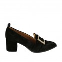 Woman's mocassin with buckle in black suede heel 5