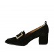 Mocasino para mujer con hebilla en gamuza negra tacon 5 - Tallas disponibles:  32, 33, 34, 42, 43, 44, 45