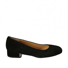 Zapato de salon para mujer en gamuza negra tacon 3 - Tallas disponibles:  33, 34, 42, 43, 44, 46