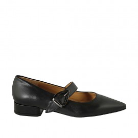 Zapato de salon para mujer en piel negra con hebilla tacon 2 - Tallas disponibles:  33, 42, 43, 44, 45