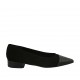 Woman's ballerina shoe in black suede and printed leather heel 2