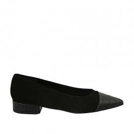 Woman's ballerina shoe in black suede and printed leather heel 2 - Available sizes:  33, 34, 42, 43, 44, 45, 46
