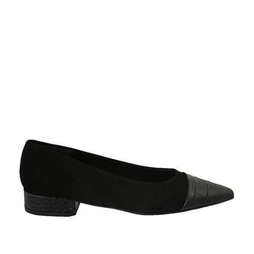 Ballerinaschuh für Damen aus schwarzem Wildleder und bedrucktem Leder Absatz 2 - Verfügbare Größen:  33, 34, 42, 43, 44, 45, 46
