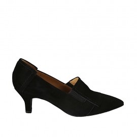Scarpa da donna accollata con elastici in camoscio nero tacco 5 - Misure disponibili: 32, 34, 42, 43, 44, 45