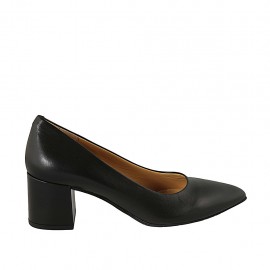 Pumpschuh für Damen aus schwarzem Leder Blockabsatz 5 - Verfügbare Größen:  32, 34, 42, 43, 44, 45
