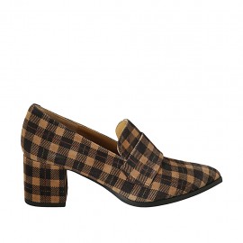 Mocasino a punta para mujer en gamuza escocésa marron y beis tacon 6 - Tallas disponibles:  33, 42, 43, 44, 45