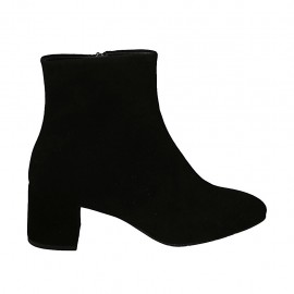 Bottines pour femmes en daim noir avec fermeture éclair talon 6 - Pointures disponibles:  31, 32, 33, 34, 42, 43, 44, 47