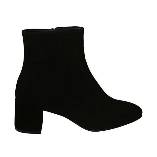 Botines para mujer en gamuza negra con cremallera tacon 6 - Tallas disponibles:  31, 32, 33, 34, 42, 43, 44, 47
