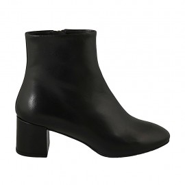 Stivaletto da donna con cerniera in pelle nera tacco 6 - Misure disponibili: 32, 33, 34, 42, 43, 45, 46, 47