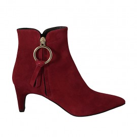 Spitze Damenstiefelette mit Reißverschlüssen aus rotem Wildleder Absatz 6 - Verfügbare Größen:  31, 33, 34, 43, 44, 45, 46, 47