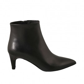 Spitze Damenstiefelette mit Reissverschluss aus schwarzem Leder Absatz 6 - Verfügbare Größen:  31, 32, 33, 34, 43, 44, 45, 47