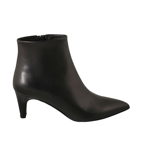Spitze Damenstiefelette mit Reissverschluss aus schwarzem Leder Absatz 6 - Verfügbare Größen:  31, 32, 33, 34, 43, 44, 45, 47