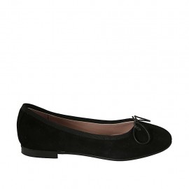 Woman's ballerina shoe with bow in black suede heel 1 - Available sizes:  33, 34, 42, 43, 44