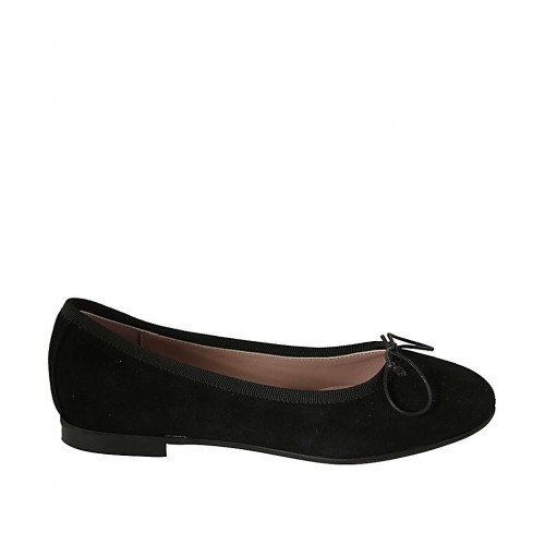 Woman's ballerina shoe with bow in black suede heel 1