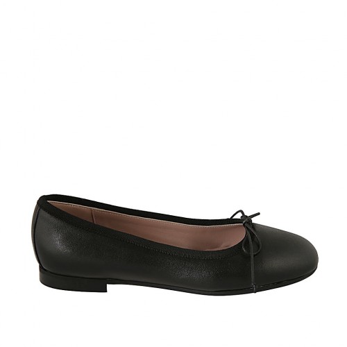 Ballerina da donna con fiocco in pelle nera tacco 1 - Misure disponibili: 33, 34, 42, 43, 45