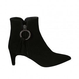 Spitze Damenstiefelette mit Reißverschlüssen aus schwarzem Wildleder Absatz 6 - Verfügbare Größen:  31, 32, 33, 34, 42, 43, 44, 45, 46, 47