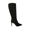 Spitzer Damenstiefel mit Reissverschluss aus schwarzem Wildleder Absatz 8