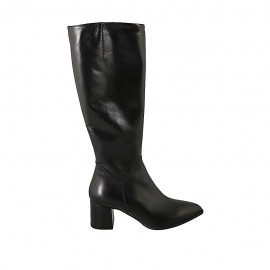 Bottes à bout pointu pour femmes avec fermeture eclair en cuir noir talon 6 - Pointures disponibles:  31, 32, 33, 34, 42, 43, 44, 45, 46, 47