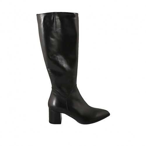 Spitzer Damenstiefel mit Reissverschluss aus schwarzem Leder Absatz 6 - Verfügbare Größen:  31, 32, 33, 34, 42, 43, 44, 45, 46, 47