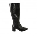 Spitzer Damenstiefel mit Reissverschluss aus schwarzem Leder Absatz 6