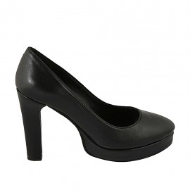 Zapato de salon a punta para mujer en piel negra con plataforma tacon 10 - Tallas disponibles:  31, 32, 33, 34, 42, 43, 44, 45, 46, 47