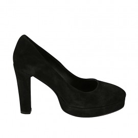 Zapato de salon a punta para mujer en gamuza negra con plataforma y tacon 10 - Tallas disponibles:  31, 32, 33, 34, 43, 44, 45, 46, 47