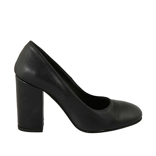 Runder Pumpschuh für Damen aus schwarzem Leder Absatz 9 - Verfügbare Größen:  31, 32, 33, 34, 42, 43, 44, 45, 46, 47