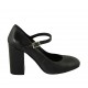 Zapato de salón para mujer con cinturon en piel negra tacon 9 - Tallas disponibles:  31, 33, 34, 42, 43, 44, 46, 47