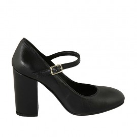 Escarpin pour femmes avec courroie en cuir noir talon 9 - Pointures disponibles:  31, 33, 34, 42, 43, 44, 46, 47