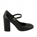 Zapato de salón para mujer con cinturon en piel negra tacon 9