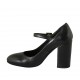 Zapato de salón para mujer con cinturon en piel negra tacon 9 - Tallas disponibles:  31, 33, 34, 42, 43, 44, 46, 47
