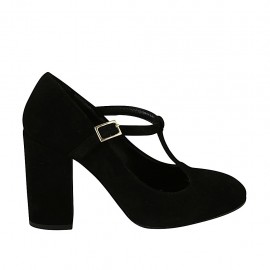 Escarpin pour femmes avec courroie salomé en daim noir talon 9 - Pointures disponibles:  31, 32, 33, 34, 42, 43, 44, 45, 46, 47