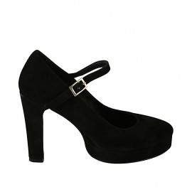Escarpin pour femmes avec courroie et plateforme en daim noir talon 10 - Pointures disponibles:  31, 32, 33, 34, 42, 44, 46