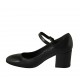 Zapato de salón para mujer con cinturon en piel negra tacon cuadrado 6 - Tallas disponibles:  32, 33, 34, 42, 44, 47