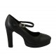 Woman's pointy strap pump with platform in black leather heel 10