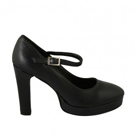 Woman's pointy strap pump with platform in black leather heel 10