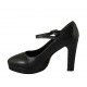 Woman's pointy strap pump with platform in black leather heel 10