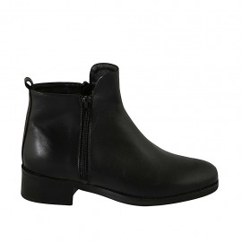 Stivaletto da donna con due cerniere in pelle nera tacco 4 - Misure disponibili: 43, 44, 45, 46