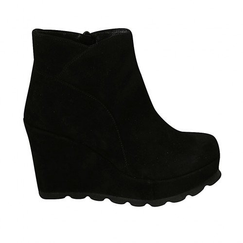 Bottines pour femmes avec plateforme et fermeture éclair en daim noir talon compensé 9 - Pointures disponibles:  31, 33, 34, 42, 43, 44, 45