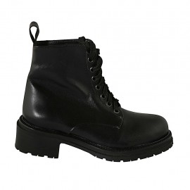 Woman's laced boot with zipper in black leather heel 4 - Available sizes:  42, 43, 44, 45, 46