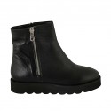 Woman's ankle boot with two zippers in black leather wedge heel 3
