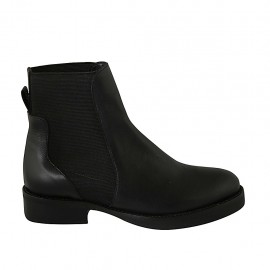 Damenstiefelette mit Gummibändern aus schwarzem Leder Absatz 3 - Verfügbare Größen:  33, 34, 43, 44, 45, 46