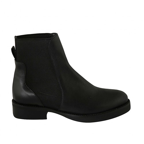 Bottines pour femmes avec bandes élastiques en cuir noir talon 3 - Pointures disponibles:  33, 34, 43, 44, 45, 46
