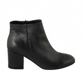 Stivaletto da donna a punta tonda con cerniera in pelle nera tacco 6 - Misure disponibili: 31, 32, 44, 45, 46